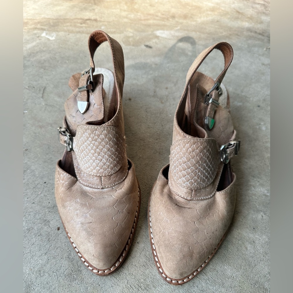 Free People Snakeskin Nude Leather Mules